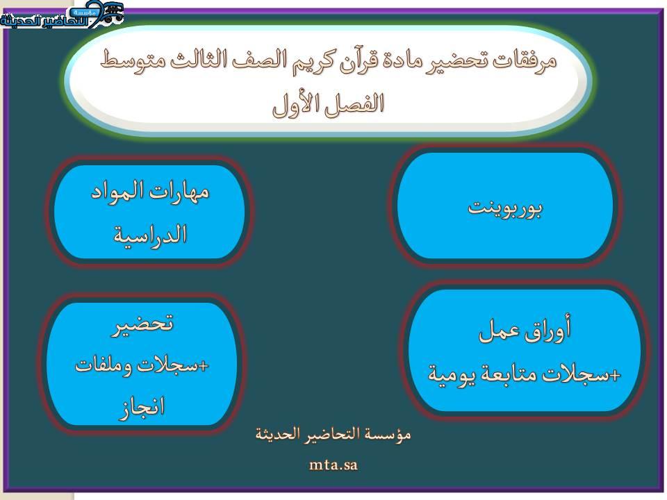 مرفقات تحضير مادة قرآن كريم الصف الثالث متوسط الفصل الأول 