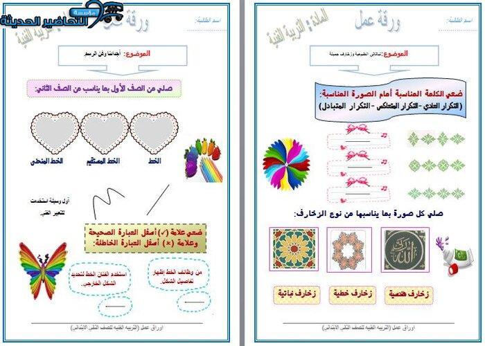 مفردات الدرس التربية الفنية الصف الثاني الابتدائي الفصل الأول مدرستي