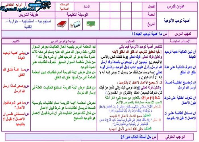 مفردات الدرس دراسات اسلامية الصف الرابع الابتدائي الفصل الأول مدرستي