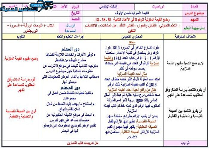 مفردات الدرس رياضيات الصف الثالث الابتدائي الفصل الأول مدرستي