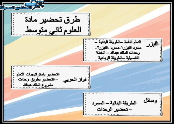 طرق تحضير مادة علوم ثاني متوسط الفصل الأول