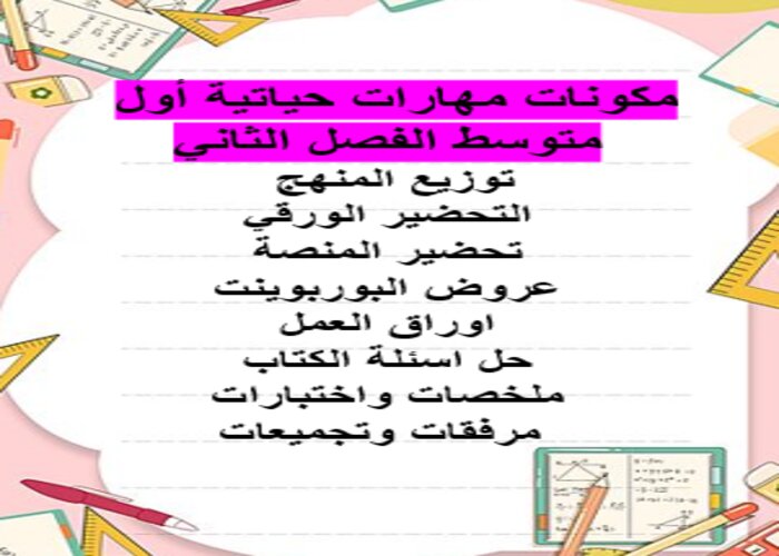 مفردات الدرس منصة مدرستى مهارات حياتية أول متوسط الفصل الثاني