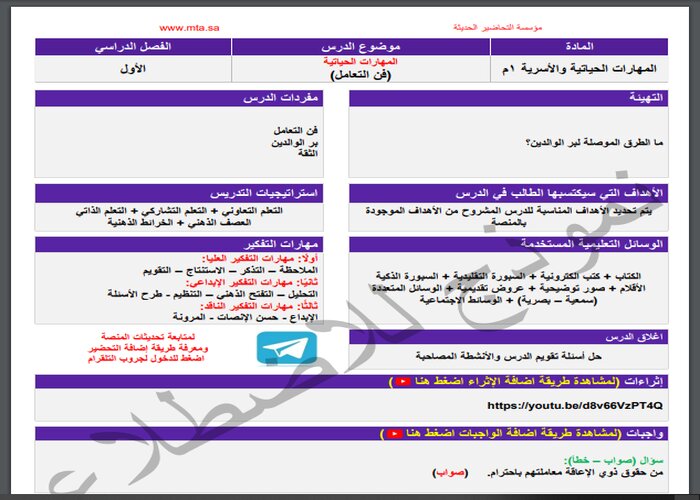 مفردات الدرس منصة مدرستى مهارات حياتية أول متوسط الفصل الثاني