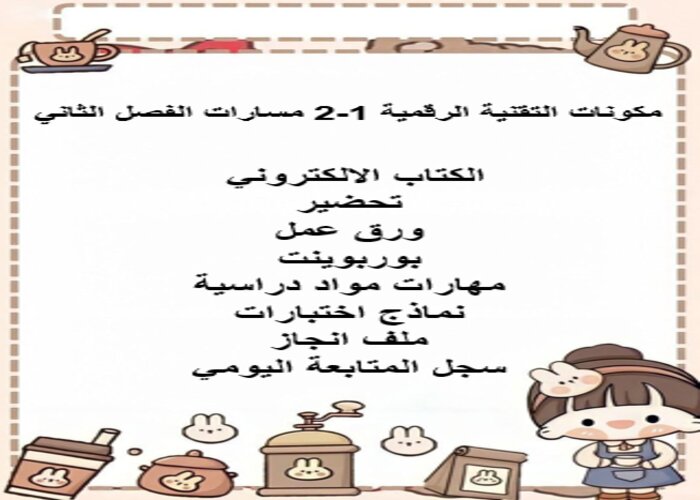مفردات الدرس منصة مدرستي التقنية الرقمية 1-2 مسارات الفصل الثاني