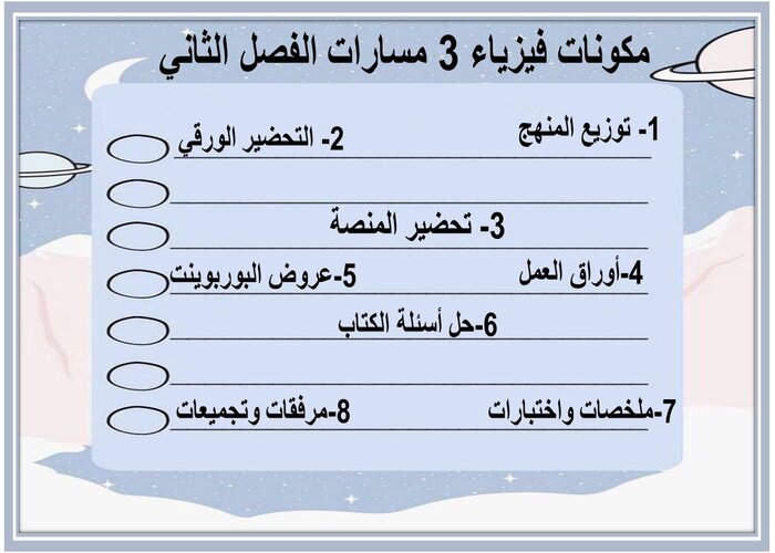 مفردات الدرس منصة مدرستي فيزياء 3 مسارات الفصل الثاني 