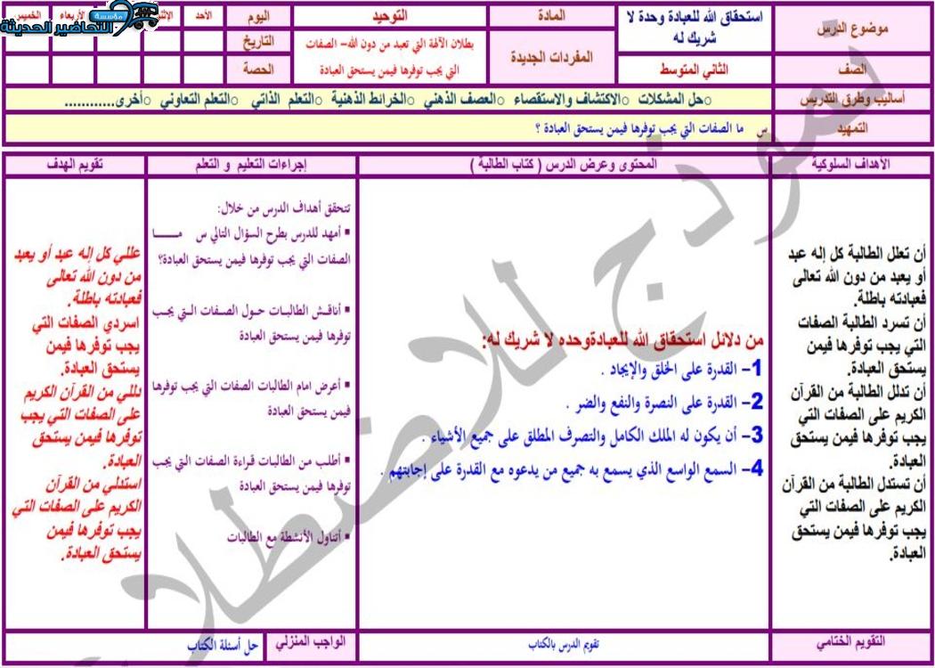 مفردات الدرس منصه مدرستى دراسات اسلامية ثاني متوسط الفصل الثاني