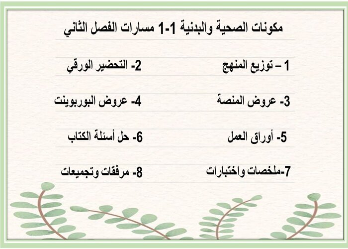 واجبات منصة مدرستي الصحية والبدنية 1-1 مسارات الفصل الثاني 