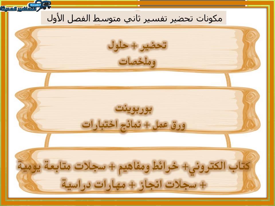مكونات تحضير تفسير ثاني متوسط الفصل الأول