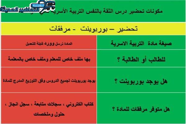 مكونات تحضير درس الثقة بالنفس التربية الأسرية ثاني متوسط