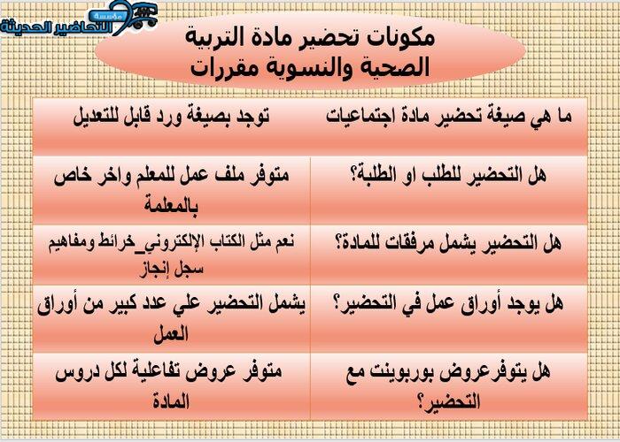 مكونات تحضير مادة التربية الصحية والنسوية مقررات