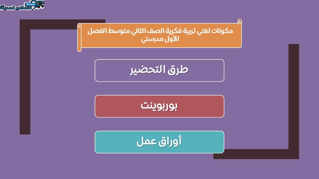 اختبارات لغتي تربية فكرية الصف الثاني متوسط الفصل الأول مدرستي