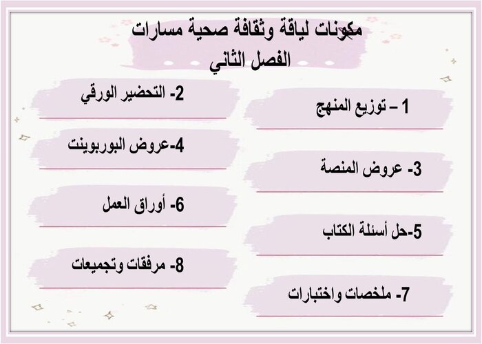 مهارات التفكير منصه مدرستى لياقة وثقافة صحية مسارات الفصل الثاني مهارات التفكير منصه مدرستى لياقة وثقافة صحية مسارات الفصل الثاني