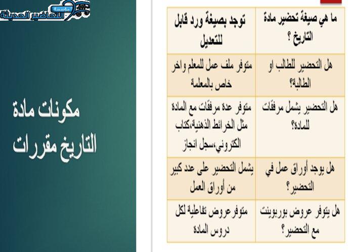 مكونات مادة التاريخ مقررات