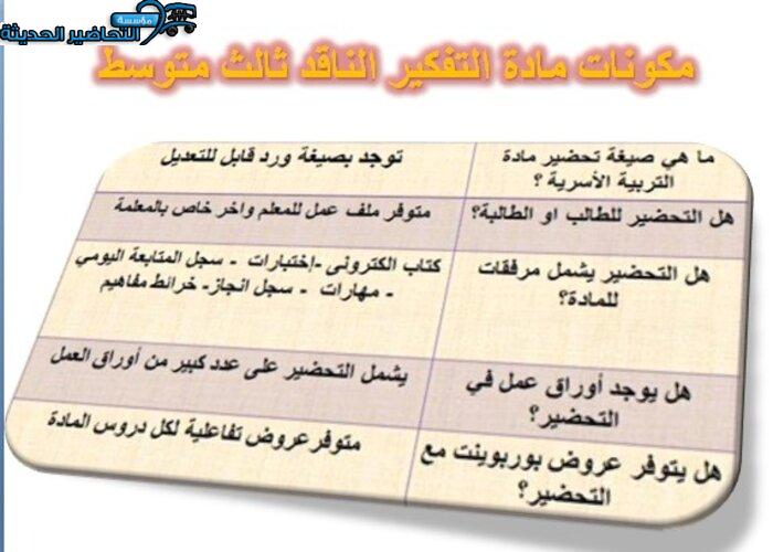 مكونات مادة التفكير الناقد ثالث متوسط