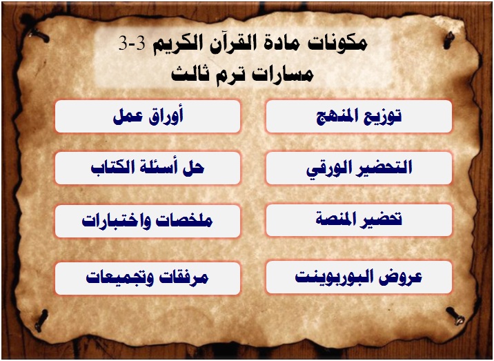 مكونات مادة القرآن الكريم 3-3 مسارات ترم ثالث