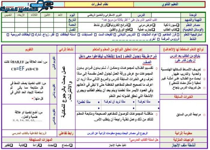 منصة مدرستي مادة الرياضيات 1 مقررات