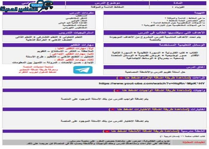 منصة مدرستي مادة فيزياء 4 مقررات