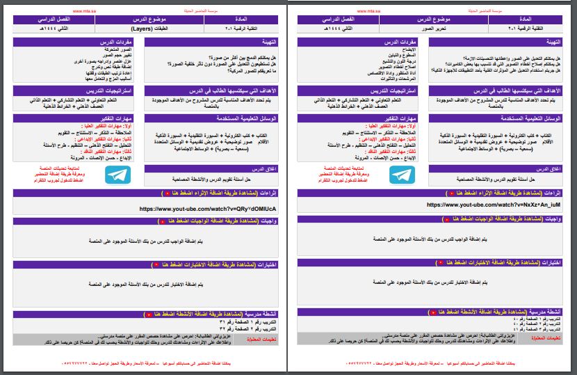 مهارات التفكير منصة مدرستي التقنية الرقمية 1-2 مسارات الفصل الثاني