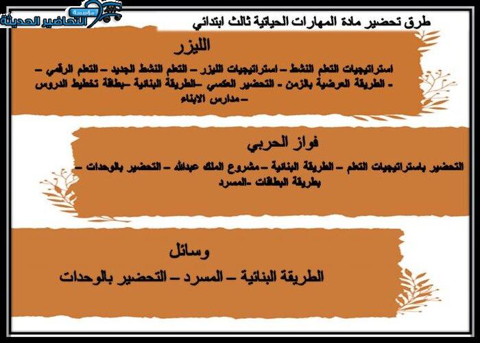 طرق تحضير مادة مهارات حياتية الصف الثالث الابتدائي الفصل الأول 