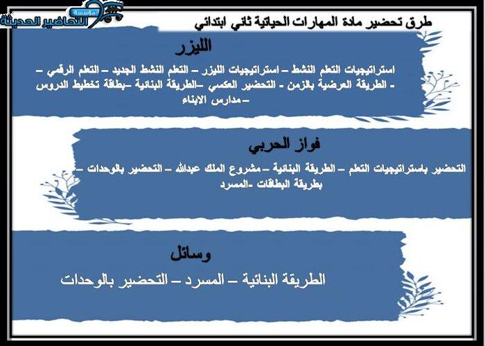 طرق تحضير مادة مهارات حياتية الصف الثاني الابتدائي الفصل الأول 