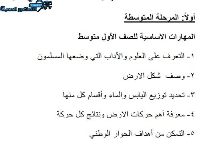 مهارات درس الجوانب الاقتصادية في الحضارة الإسلامية الأجتماعيات الأول المتوسط فصل دراسي أول