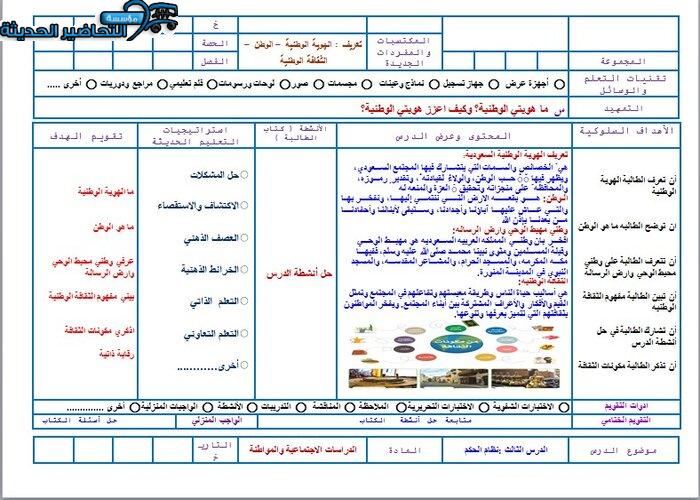 نموذج تحضير درس الهوية الوطنية اجتماعيات رابع ابتدائي فصل دراسي اول