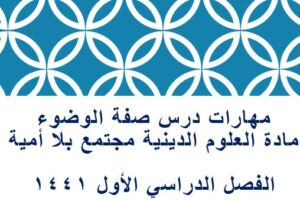 مهارات درس صفة الوضوء مادة العلوم الدينية مجتمع بلا أمية الفصل الدراسي الأول 1441