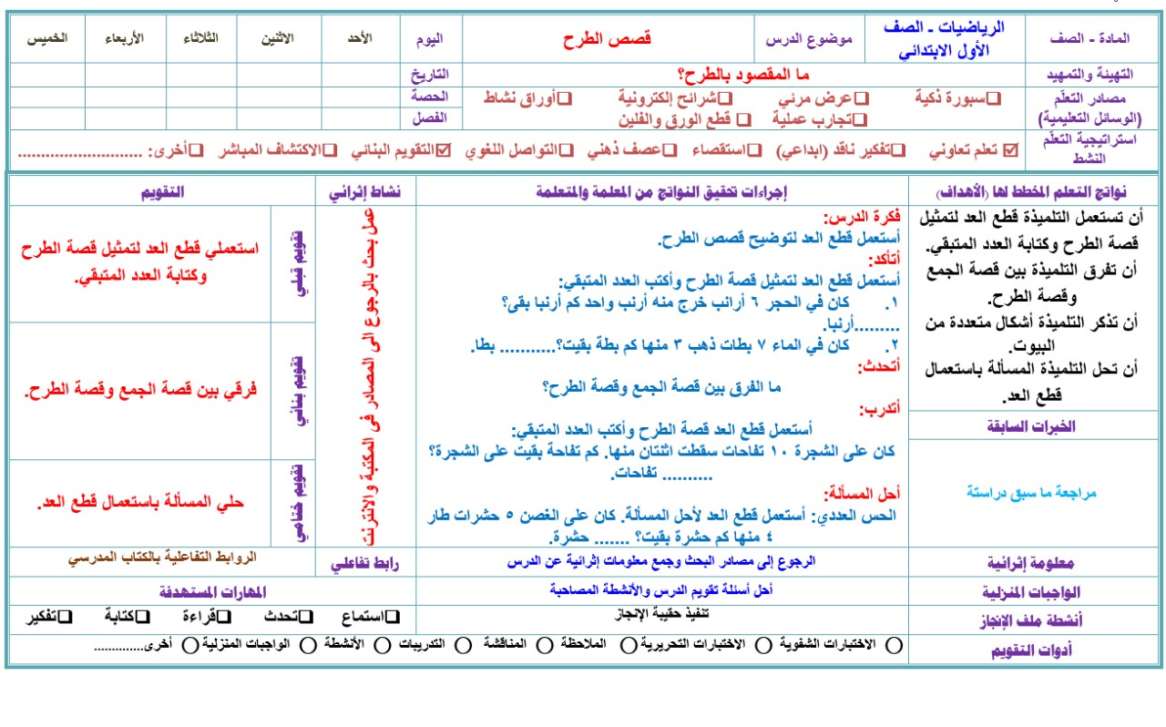 مهارات مادة الرياضيات الصف الاول الابتدائي الفصل الدراسي الثاني