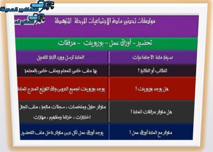 مواصفات تحضير مادة الاجتماعيات للمرحلة المتوسطة