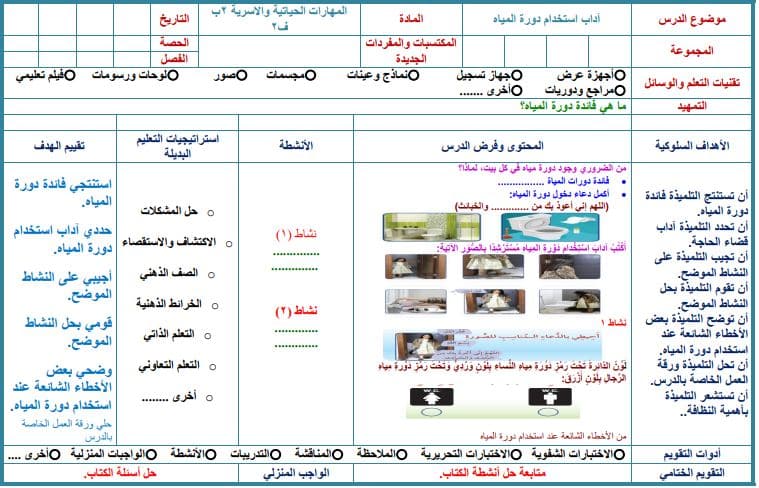 تحضير التربية الأسرية الصف الثاني الابتدائي الفصل الثاني