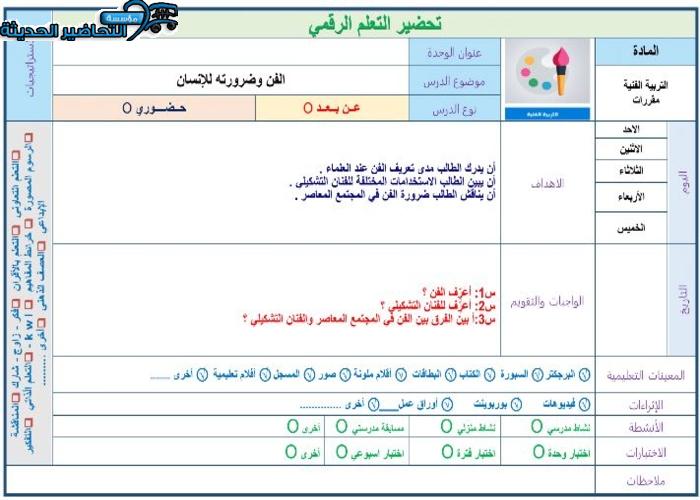 تحضير مادة التربية الفنية مقررات