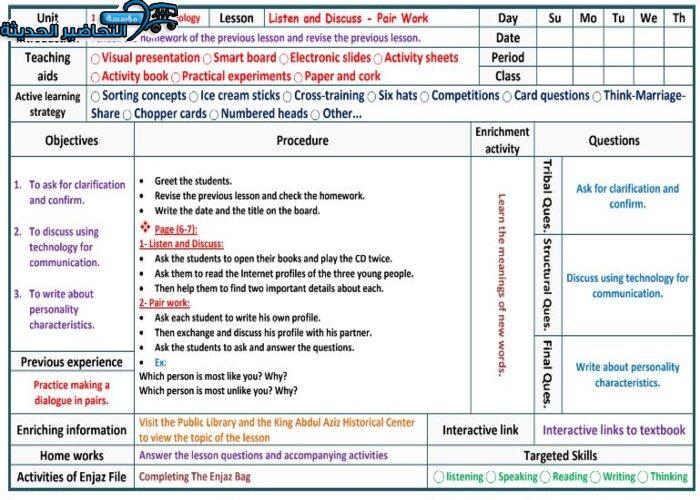نموذج تحضير درس Unit 1 Lesson 2 مادة Mega Goal 3 مقررات