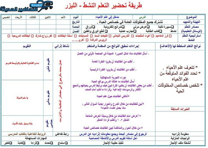 نموذج تحضير درس مادة الأحياء 1 ثانوي مقررات الفصل الدراسي الثاني