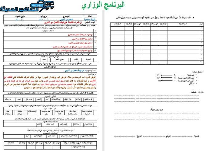 نموذج للبرنامج الوزارى الخاص بطلاب التربية الفكرية