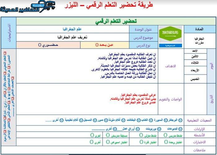 نموذج من تحضير مادة جغرافيا نظام مقررات الفصل الدراسي الثاني