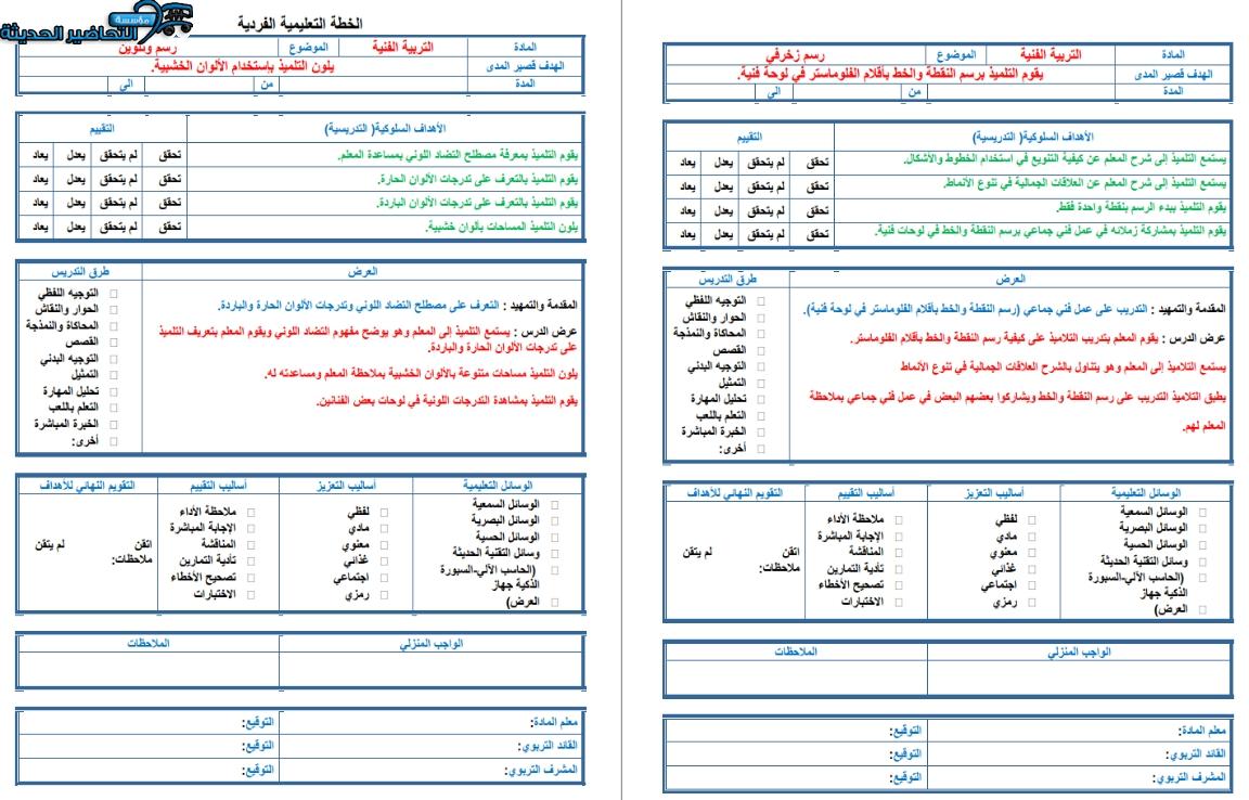 واجبات التربية الفنية تربية فكرية الصف الثاني متوسط الفصل الأول مدرستي