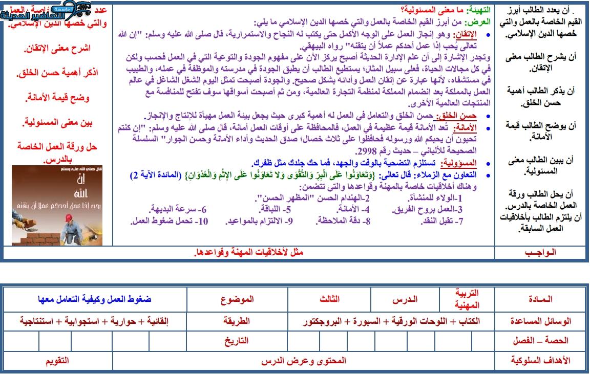 واجبات التربية المهنية مقررات الفصل الأول مدرستي