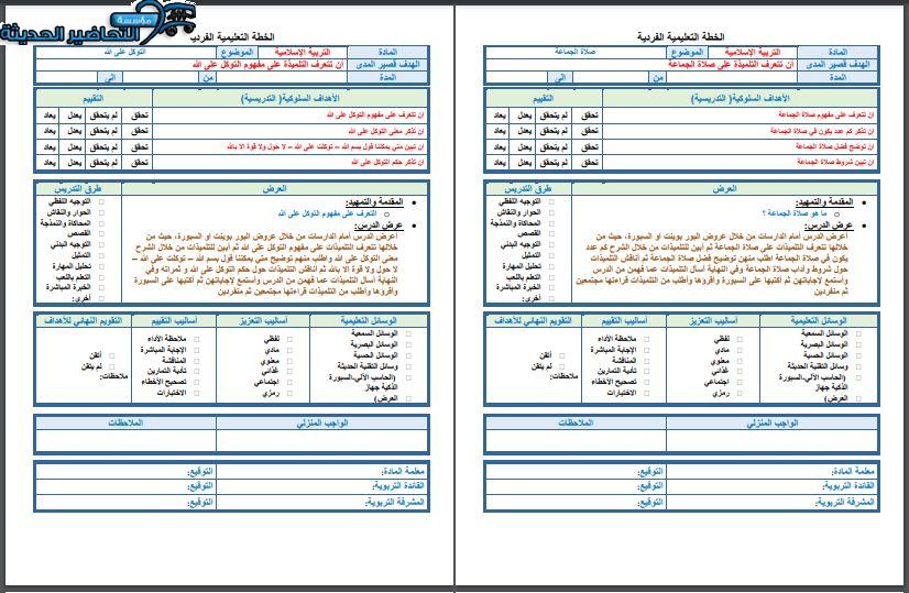 واجبات الدراسات الاسلامية التربية الفكرية الفصل الأول مدرستي