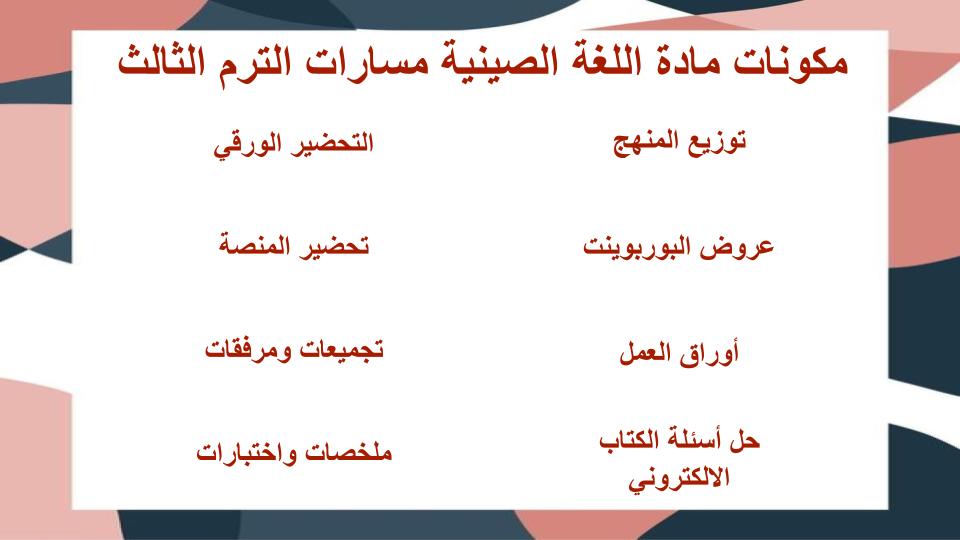 واجبات اللغة الصينية مسارات الترم الثالث