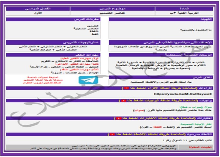 منصة مدرستي مادة التربية الفنية صف ثالث إبتدائي فصل دراسي ثاني