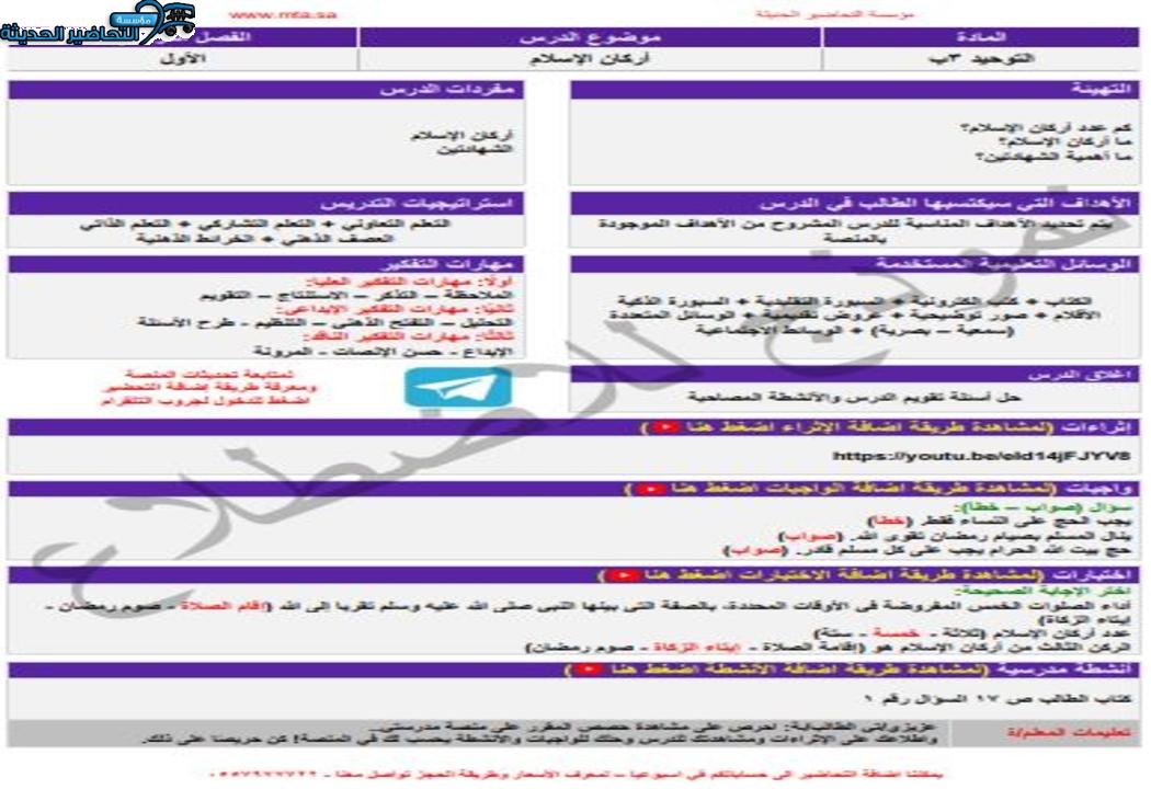 واجبات منصة مدرستي دراسات اسلامية الصف الثالث الابتدائي الفصل الثاني