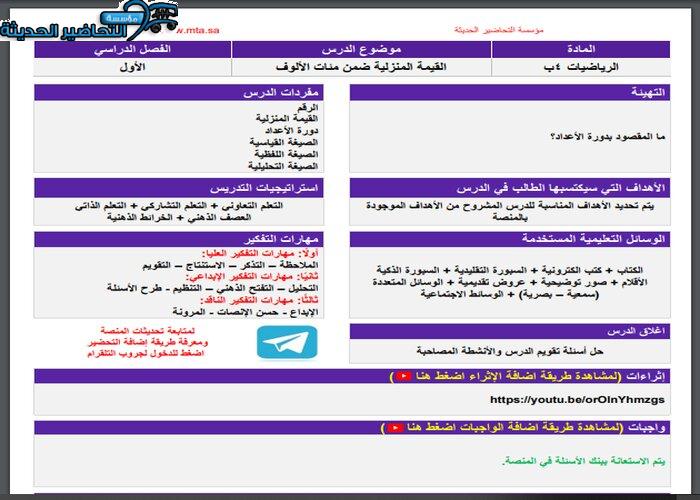 واجبات منصة مدرستي رياضيات صف رابع الابتدائي الفصل الثاني