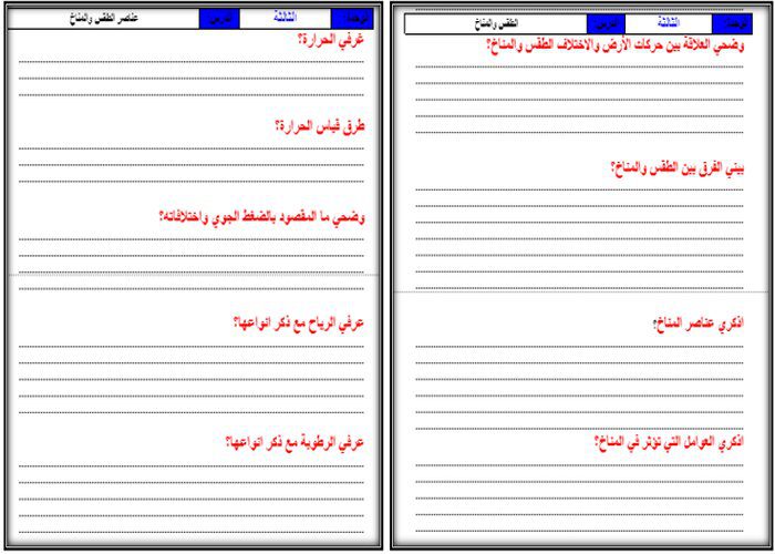 ورق عمل درس عناصر الطقس والمناخ الدراسات الاجتماعية ثاني متوسط فصل دراسي اول