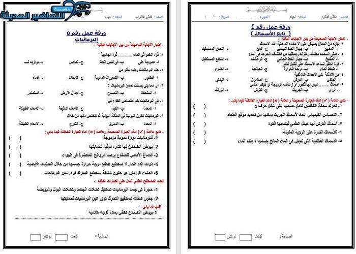 نموذج ورق عمل مادة احياء 2 مقررات