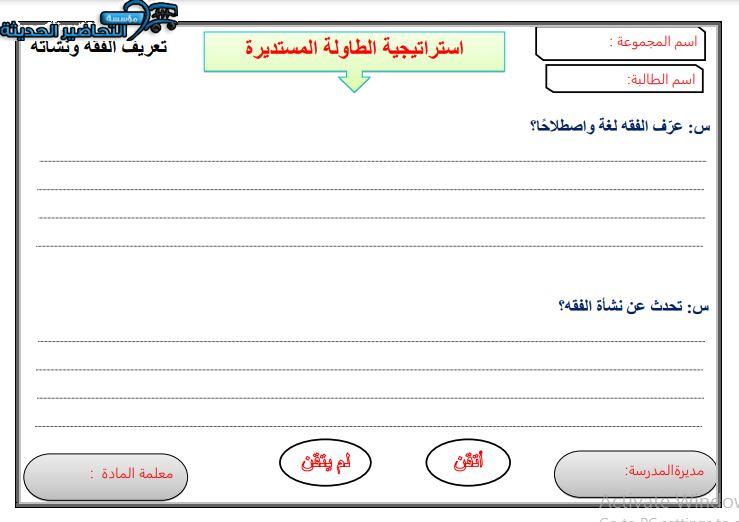 تحضير عين مادة فقه 1 مقررات