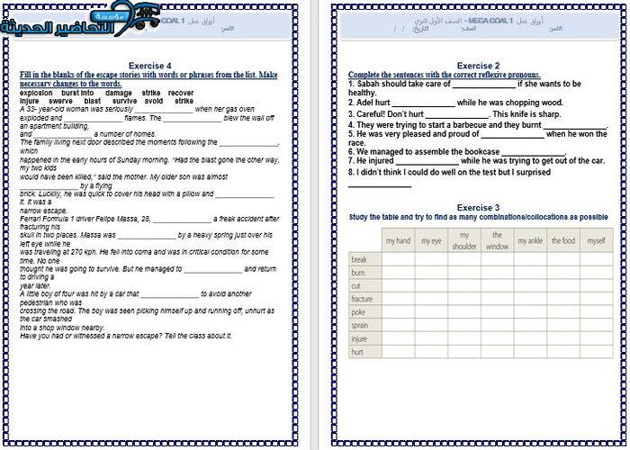 ورق عمل درس Unit 5 Lesson 8 مادة Mega Goal 1 مقررات