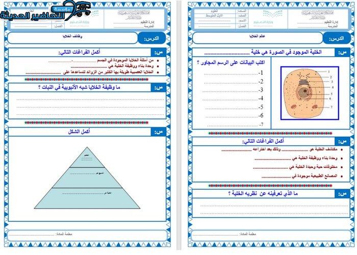 ورق عمل درس التجوية والتعرية وآثرهما مادة العلوم الصف الأول متوسط الفصل الدراسي الأول