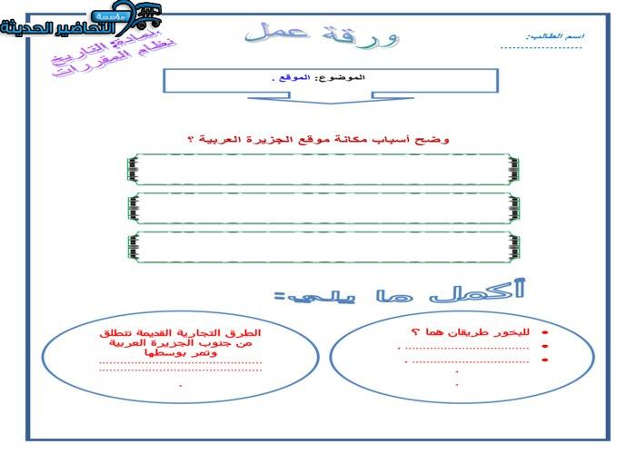 ورق عمل درس الموقع مادة التاريخ مقررات