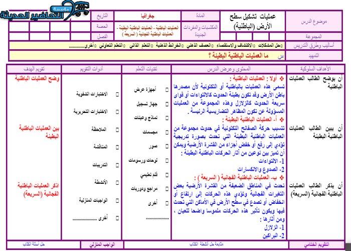 تحضير درس عمليات تشكيل سطح الارض جغرافيا مقررات