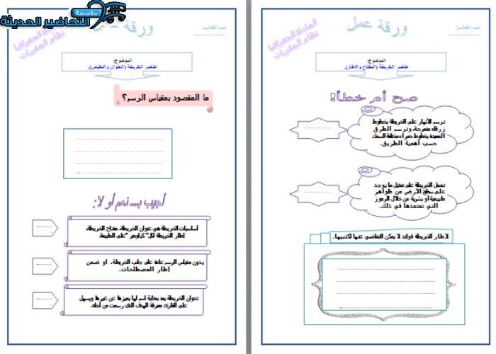 ورق عمل درس عناصر الخريطة جغرافيا مقررات